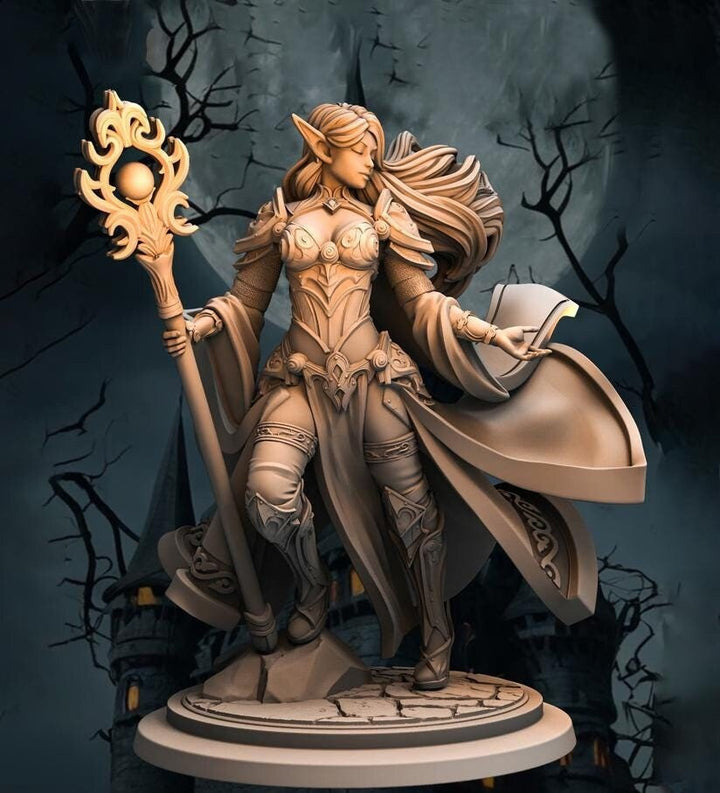 Elf Female Sorcerer, Wizard, Druid PC NPC Miniature NSFW Topless versions | 28mm,32mm,54mm,75mm,100mm Scales | DnD 5e | Unpainted figure