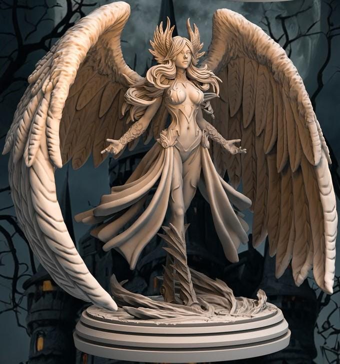 Female Angel Celestial Paladin PC NPC Miniature NSFW Topless versions | 28mm,32mm,54mm,75mm,100mm Scales | DnD 5e | Unpainted figure
