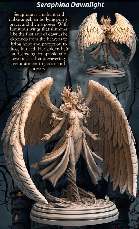 Female Angel Celestial Paladin PC NPC Miniature NSFW Topless versions | 28mm,32mm,54mm,75mm,100mm Scales | DnD 5e | Unpainted figure