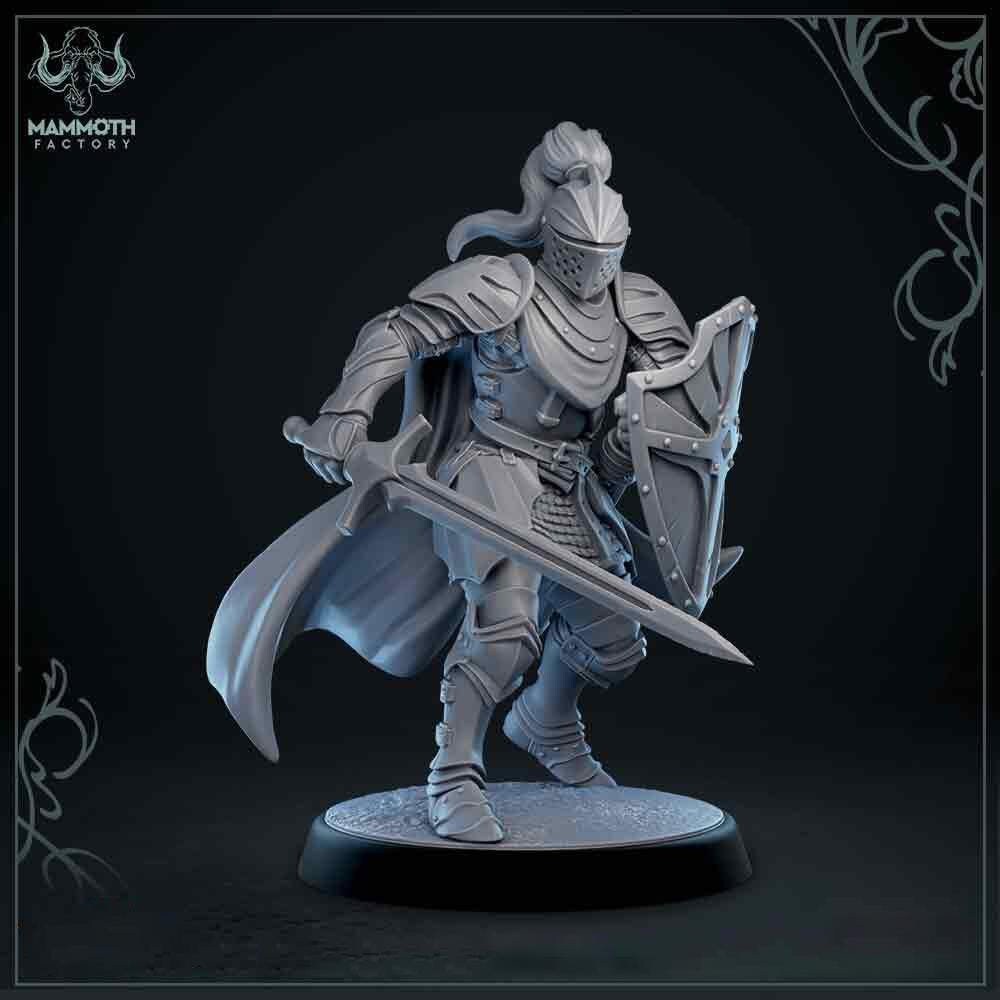 Human Paladin Fighter Sword & Shield | Miniature | 28mm, 32mm, 54mm,75mm, 100mm Scales | Pathfinder Figure | DnD | Figurine unpainted |