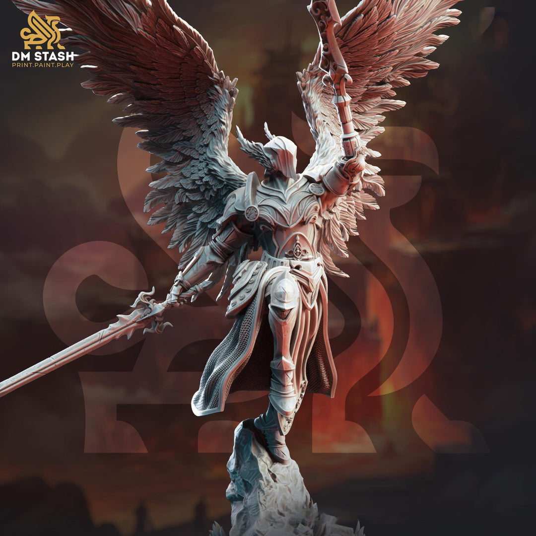 Human Winged Paladin, Angel Fighter Sword | Miniature | 28mm, 32mm, 54mm,75mm, 100mm Scales | Pathfinder Figure | DnD | Figurine unpainted |