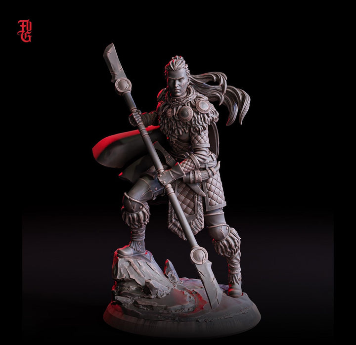 Human Female Ranger, Fighter Polearm Master PC or NPC | 28mm, 32mm, 75mm Scales | Dungeons and Dragons | Pathfinder | Flesh of Gods