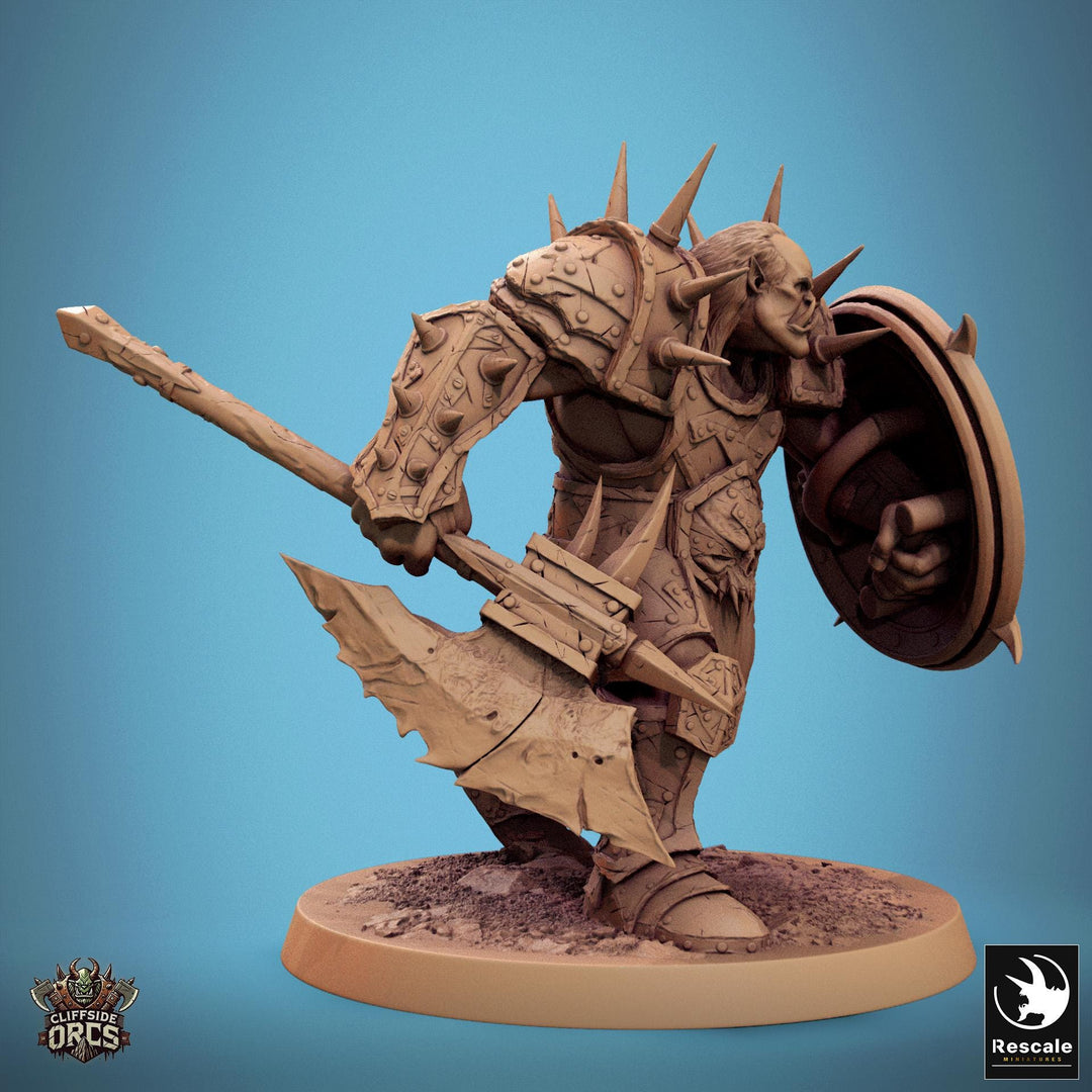 Orc Fighter Barbarian Battle Axe and Shield, Half-Orc | Scales: 28mm,32mm ,,54mm,75mm,100mm Megaboss | Dungeons &amp; Dragons 5e |Pathfinder