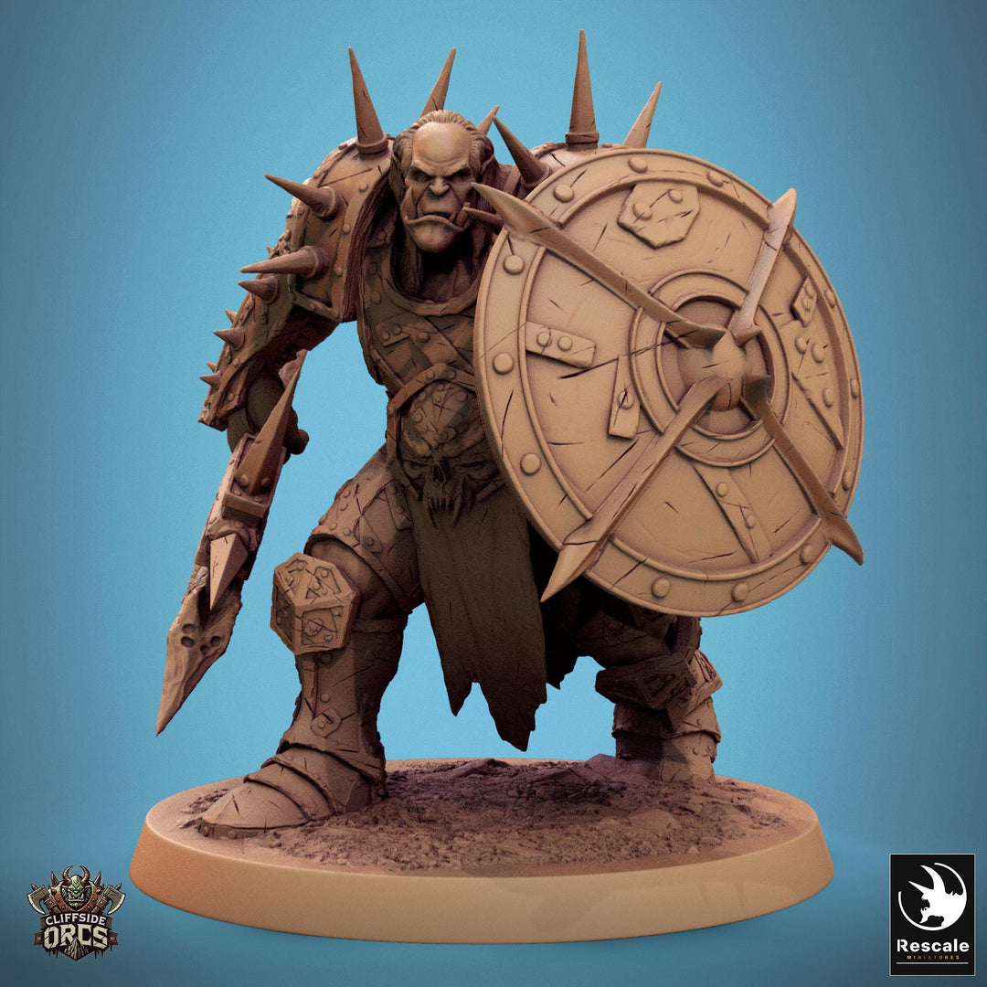 Orc Fighter Barbarian Battle Axe and Shield, Half-Orc | Scales: 28mm,32mm ,,54mm,75mm,100mm Megaboss | Dungeons & Dragons 5e |Pathfinder
