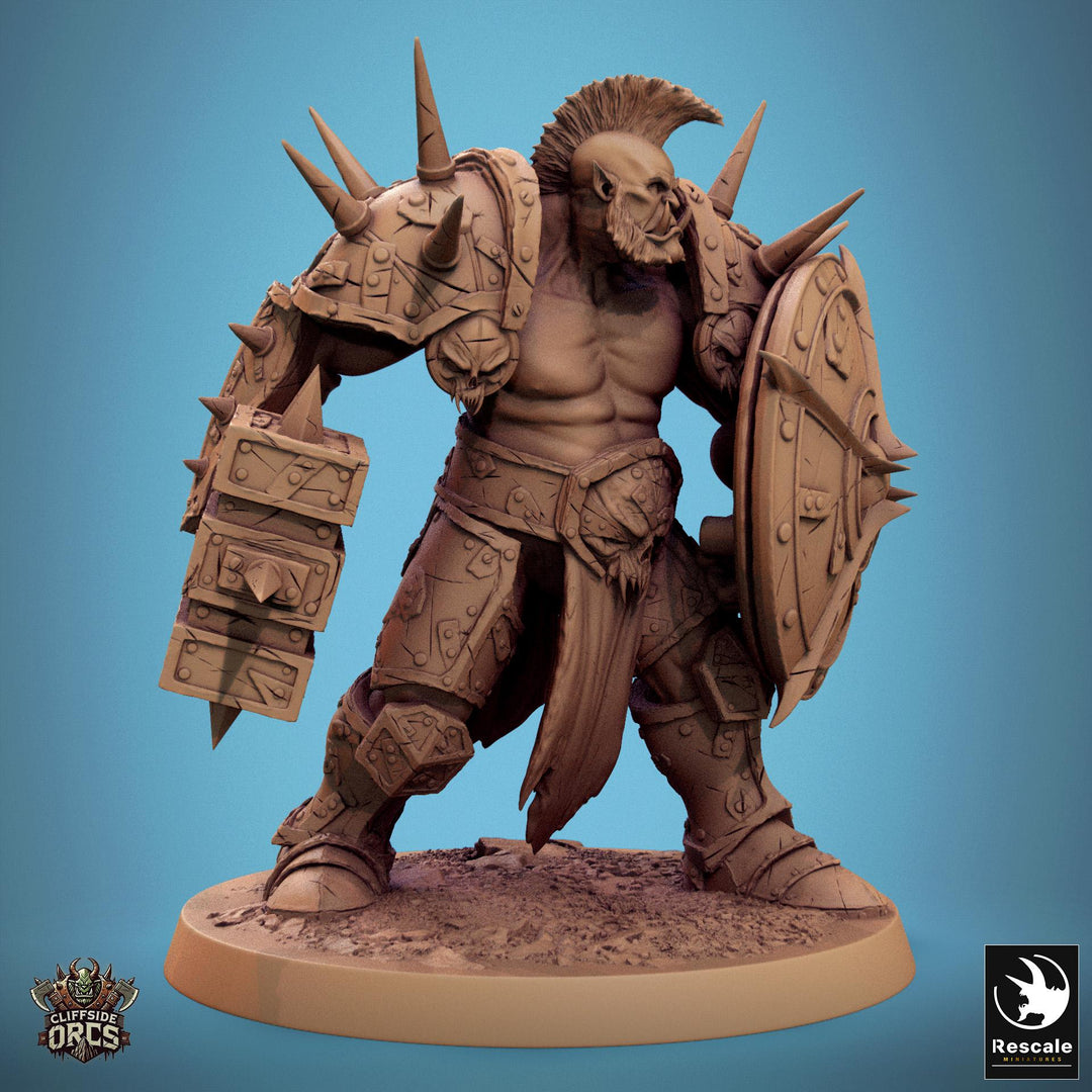 Orc Fighter Barbarian Battle Hammer Shield, Half-Orc | Scales: 28mm,32mm ,,54mm,75mm,100mm Megaboss | Dungeons &amp; Dragons 5e |Pathfinder