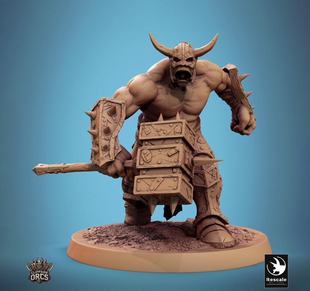 Orc Fighter Barbarian Battle Hammer, Half-Orc | Unpainted Scales: 28mm,32mm ,,54mm,75mm,100mm Megaboss | Dungeons & Dragons 5e |Pathfinder