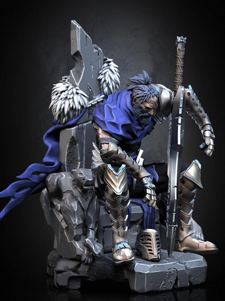 Broken Fighter King on throne D&amp;D 5e Unpainted Miniature| 28mm,32mm,54mm,75mm,100mm Scales | Pathfinder Figure | RPG | Figurine unpainted |