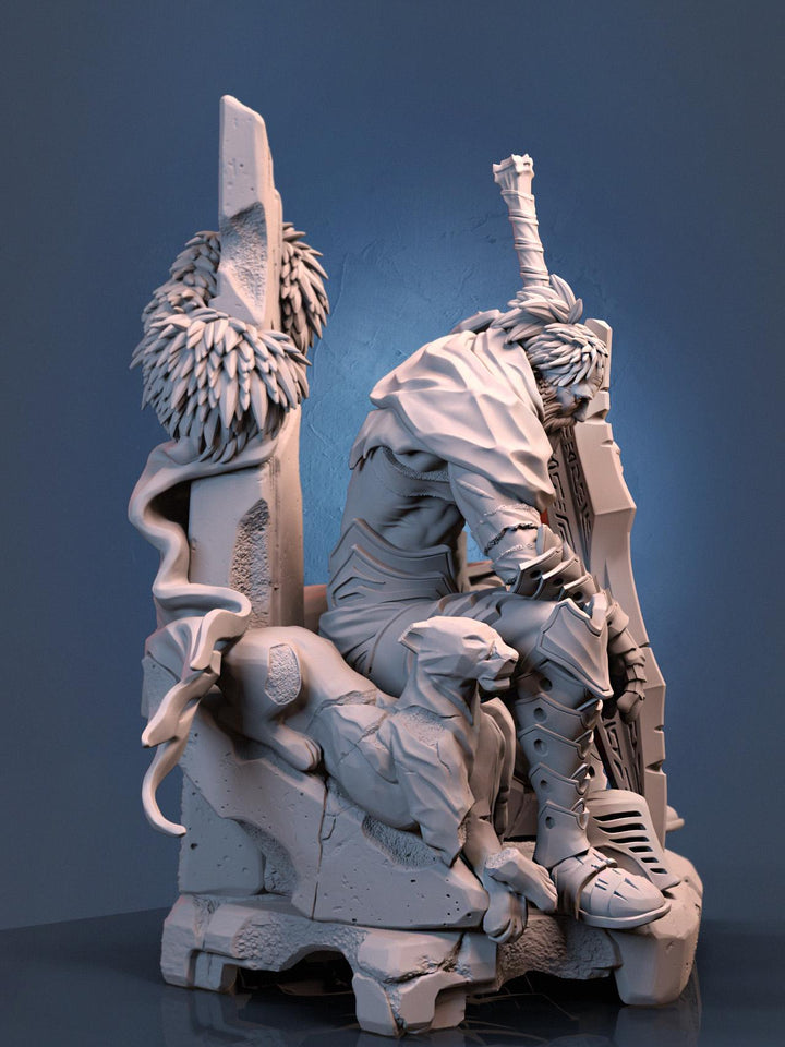 Broken Fighter King on throne D&amp;D 5e Unpainted Miniature| 28mm,32mm,54mm,75mm,100mm Scales | Pathfinder Figure | RPG | Figurine unpainted |
