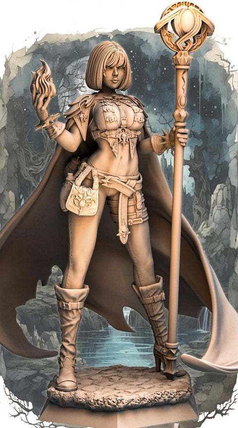 Human Female Wizard, Warlock, Sorcerer PC NPC | 28mm, 32mm,54mm, 75mm, 100mm Scale Resin Miniature | Dungeons and Dragons |