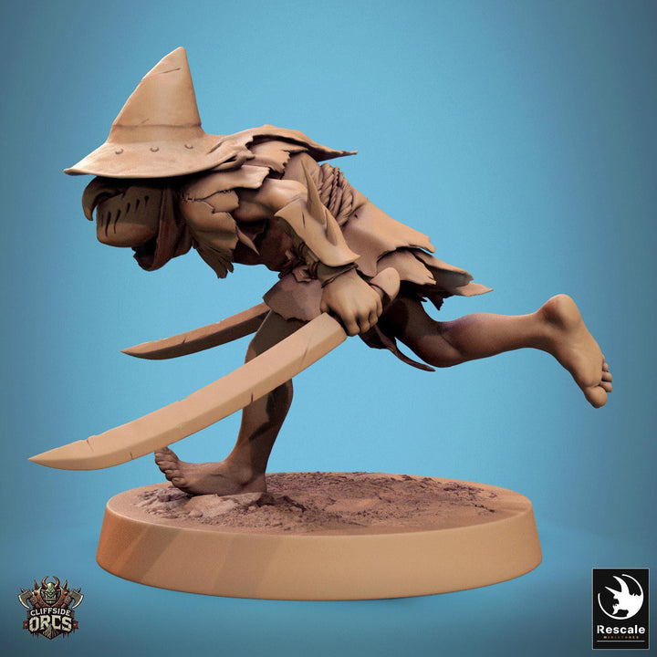 Goblin Dual Swords Fighter | D&amp;D 5e UNPAINTED | 28mm, 32mm,54mm,75mm, 100mm scale| Pathfinder | Figure for Painting| Rescale Miniatures