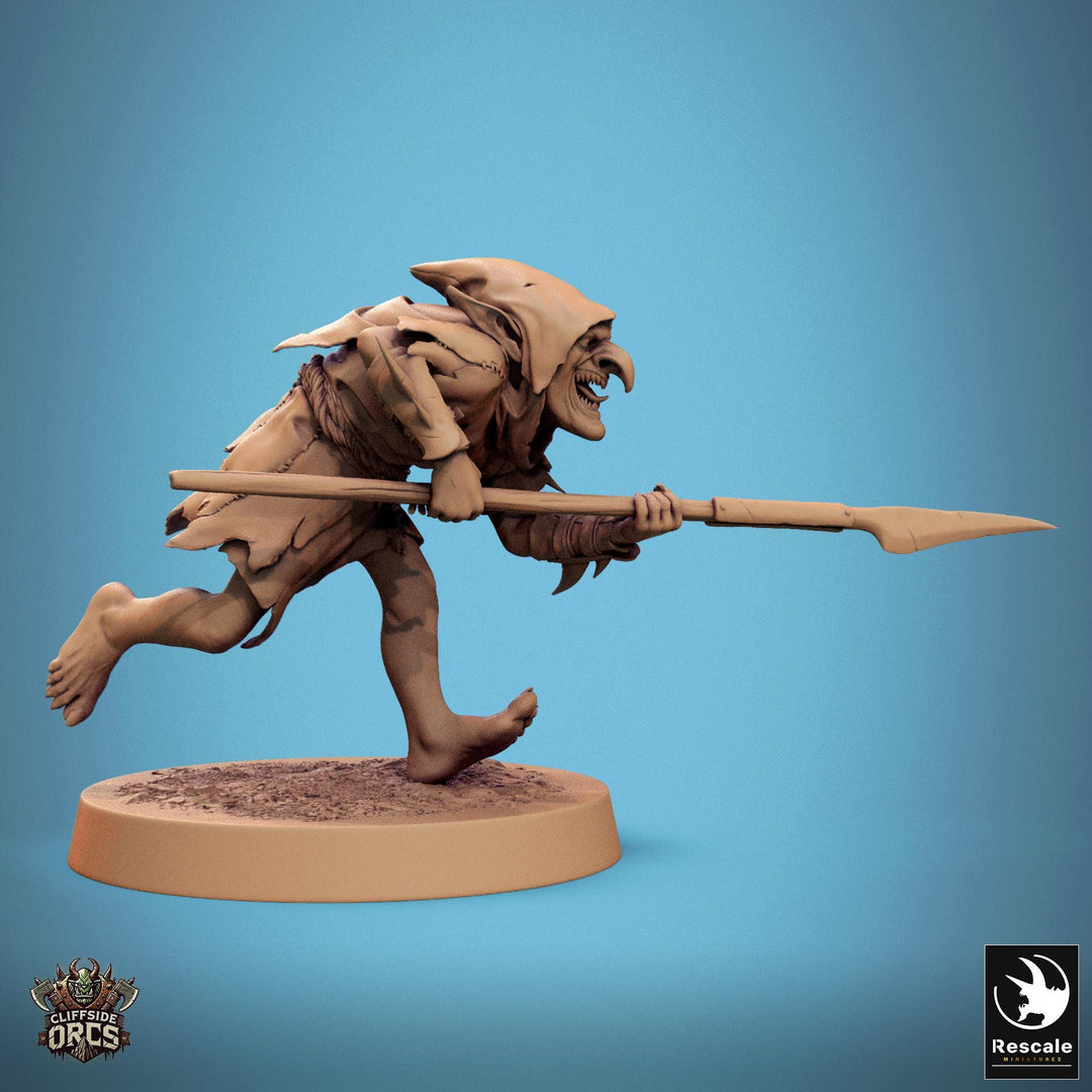 Goblin with Spear Fighter | D&amp;D 5e UNPAINTED | 28mm, 32mm,54mm,75mm, 100mm scale| Pathfinder | Figure for Painting| Rescale Miniatures