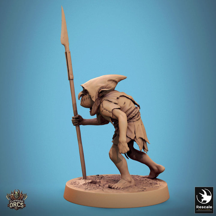 Goblin with Spear Fighter | D&amp;D 5e UNPAINTED | 28mm, 32mm,54mm,75mm, 100mm scale| Pathfinder | Figure for Painting| Rescale Miniatures
