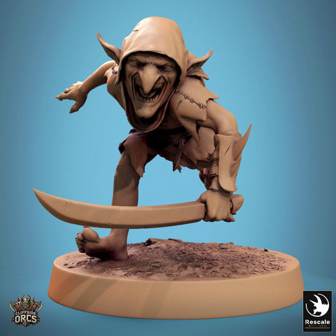 Goblin with Swords Fighter | D&D 5e UNPAINTED | 28mm, 32mm,54mm,75mm, 100mm scale| Pathfinder | Figure for Painting| Rescale Miniatures