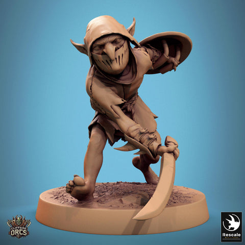 Goblin Sword and Shield Fighter | D&D 5e UNPAINTED | 28mm, 32mm,54mm,75mm, 100mm scale| Pathfinder | Figure for Painting| Rescale Miniatures