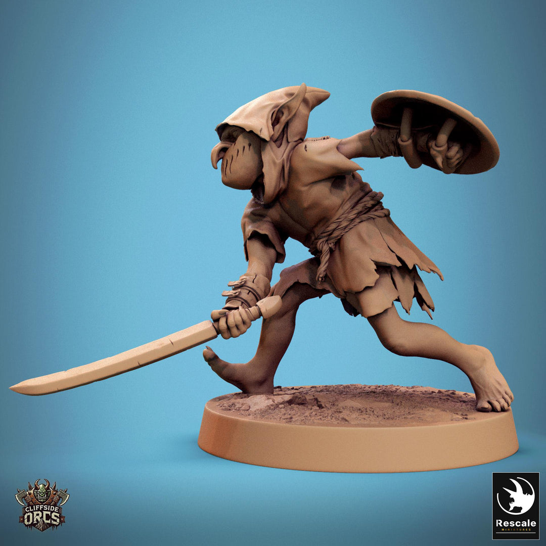 Goblin Sword and Shield Fighter | D&amp;D 5e UNPAINTED | 28mm, 32mm,54mm,75mm, 100mm scale| Pathfinder | Figure for Painting| Rescale Miniatures