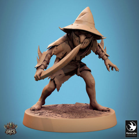 Goblin with Swords Fighter | D&D 5e UNPAINTED | 28mm, 32mm,54mm,75mm, 100mm scale| Pathfinder | Figure for Painting| Rescale Miniatures