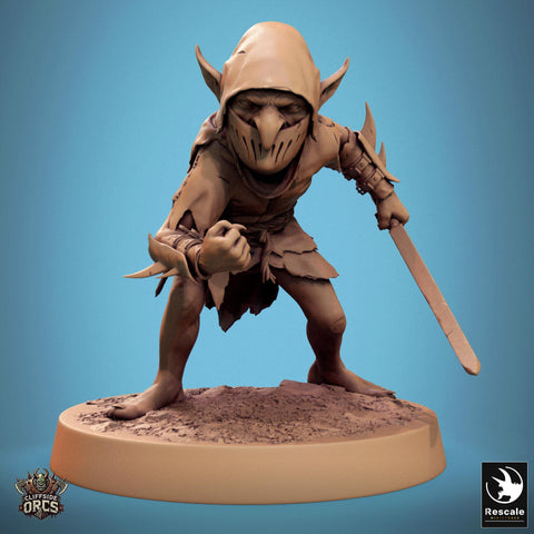 Goblin with Swords Fighter | D&D 5e UNPAINTED | 28mm, 32mm,54mm,75mm, 100mm scale| Pathfinder | Figure for Painting| Rescale Miniatures