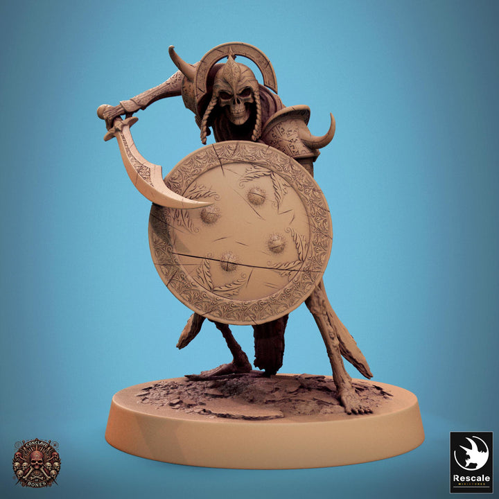 Skeleton Persian Warrior Sword and Shield | Undead Unpainted miniature DnD | 28mm, 32mm, 54mm, 75mm,100mm | Pathfinder | Rescale Miniatures