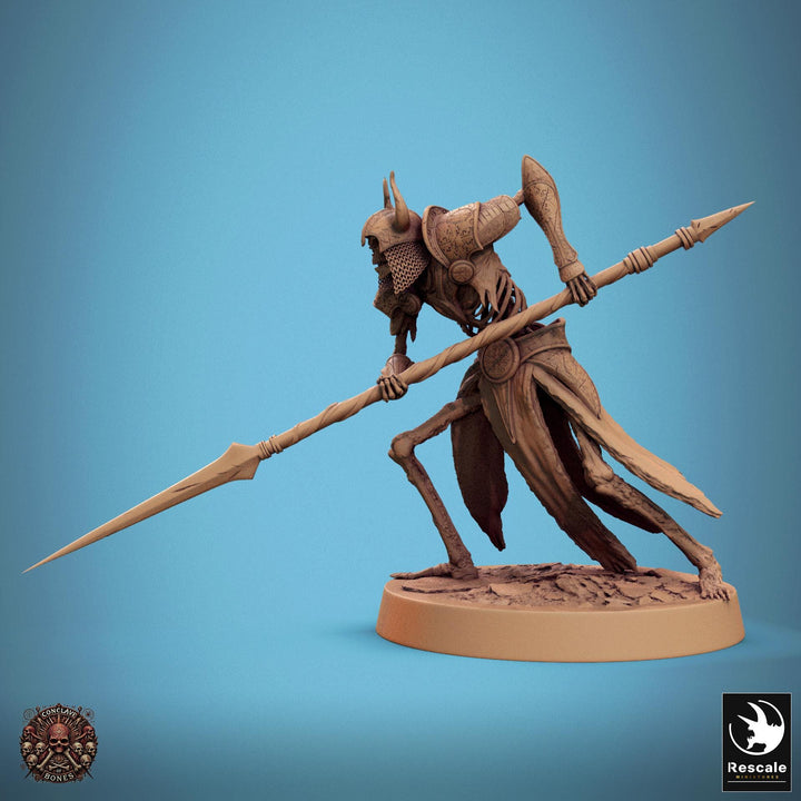 Skeleton Persian Warrior Spear | Undead Unpainted miniature DnD | 28mm, 32mm, 54mm, 75mm,100mm | Pathfinder | Rescale Miniatures