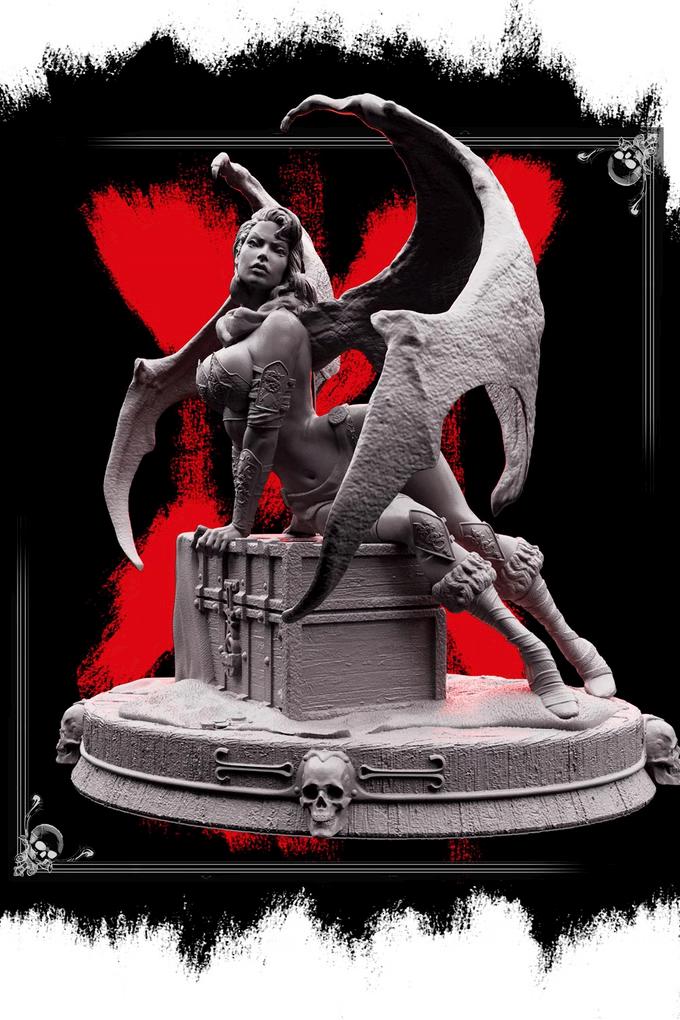 Succubus Female Demon Guarding Treasure Chest NPC also NSFW (topless) | 28mm,32mm,54mm,75mm,100mm Scales | Dungeons &amp; Dragons 5e |Pathfinder