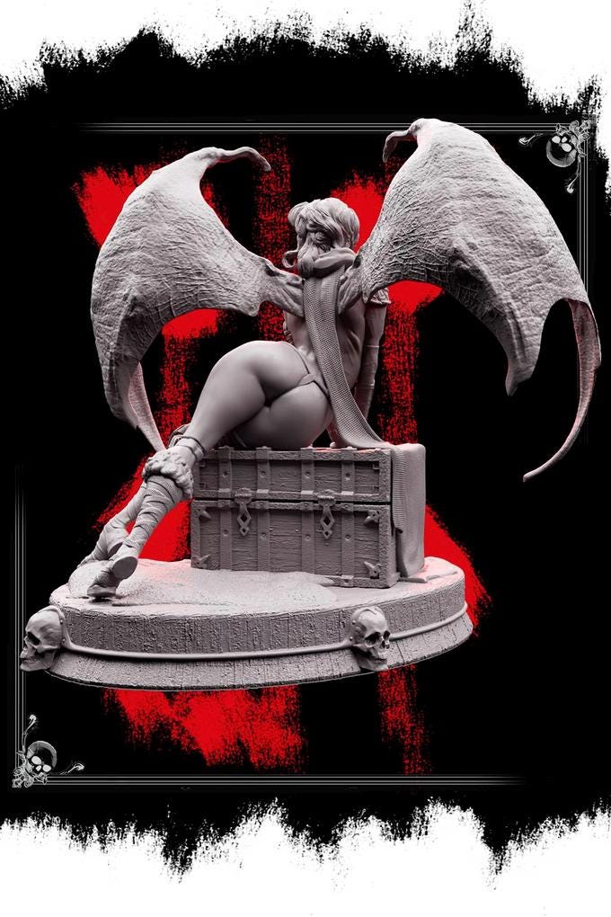 Succubus Female Demon Guarding Treasure Chest NPC also NSFW (topless) | 28mm,32mm,54mm,75mm,100mm Scales | Dungeons &amp; Dragons 5e |Pathfinder