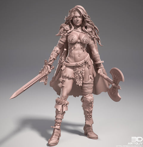 Female Legendary Fighter Battlemaster Barbarian PC or NPC | 28mm, 32mm Scales also 50mm and 100mm | Dungeons and Dragons | Pathfinder |
