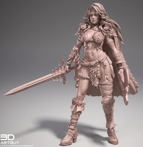 Female Legendary Fighter Battlemaster Barbarian PC or NPC | 28mm, 32mm Scales also 50mm and 100mm | Dungeons and Dragons | Pathfinder |