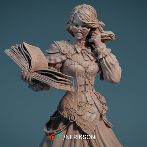 Female Wizard, Sorcerer, Librarian PC NPC | 28mm, 32mm,54mm, 75mm, 100mm, 140mm Scale Resin Miniature | Dungeons and Dragons | NERIKSON