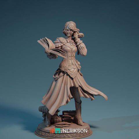 Female Wizard, Sorcerer, Librarian PC NPC | 28mm, 32mm,54mm, 75mm, 100mm, 140mm Scale Resin Miniature | Dungeons and Dragons | NERIKSON