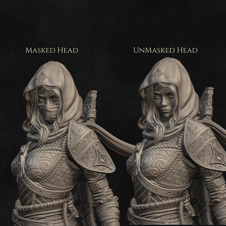 Human Female Rogue, Assassin, also No Mask PC / NPC DnD, Unpainted | 28mm,32mm,54mm,75mm,100mm,140mm |Dungeons &amp; Dragons Pathfinder|NERIKSON