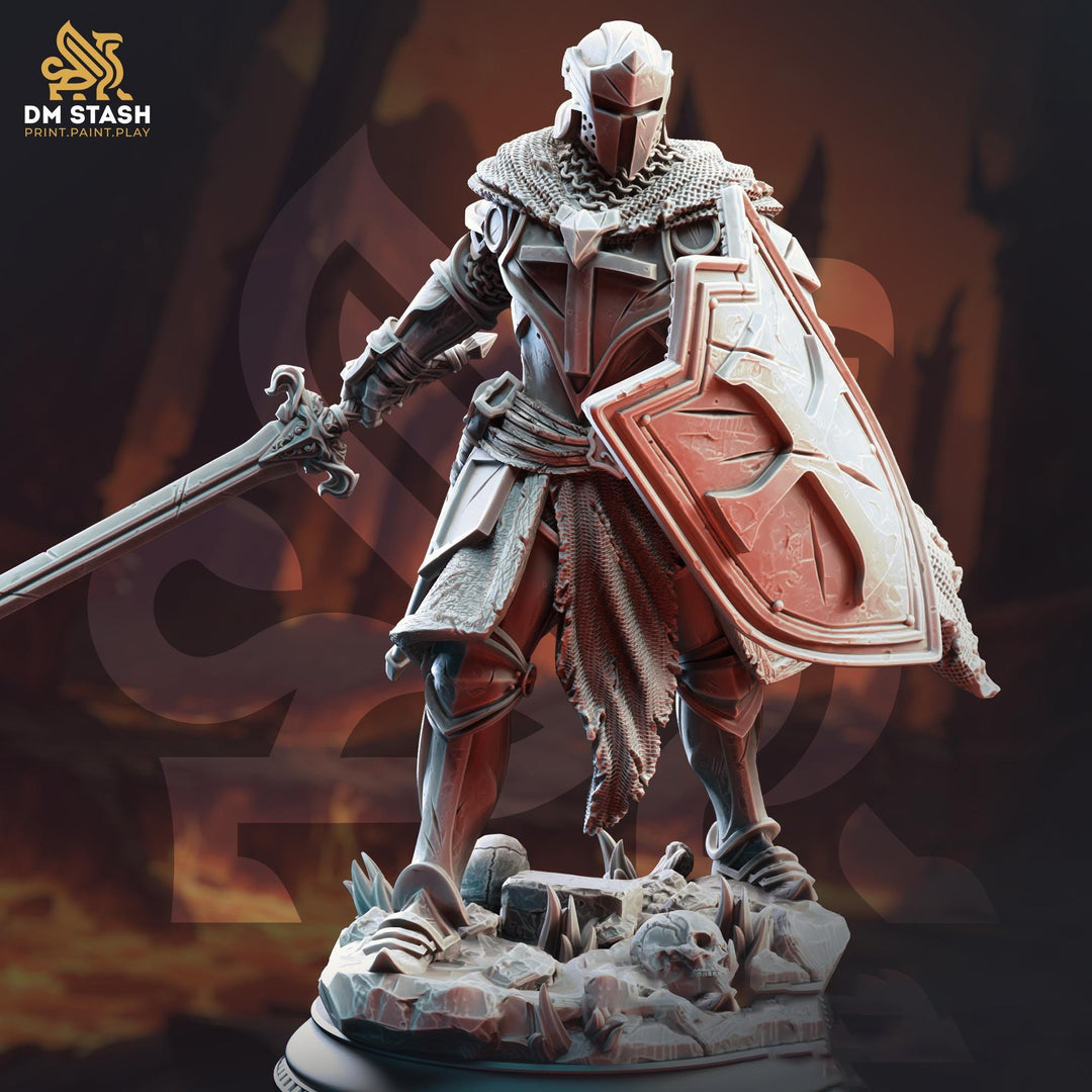 Human Paladin Fighter Sword &amp; Shield | Miniature | 28mm, 32mm, 54mm,75mm, 100mm Scales | Pathfinder Figure | DnD | Figurine unpainted |