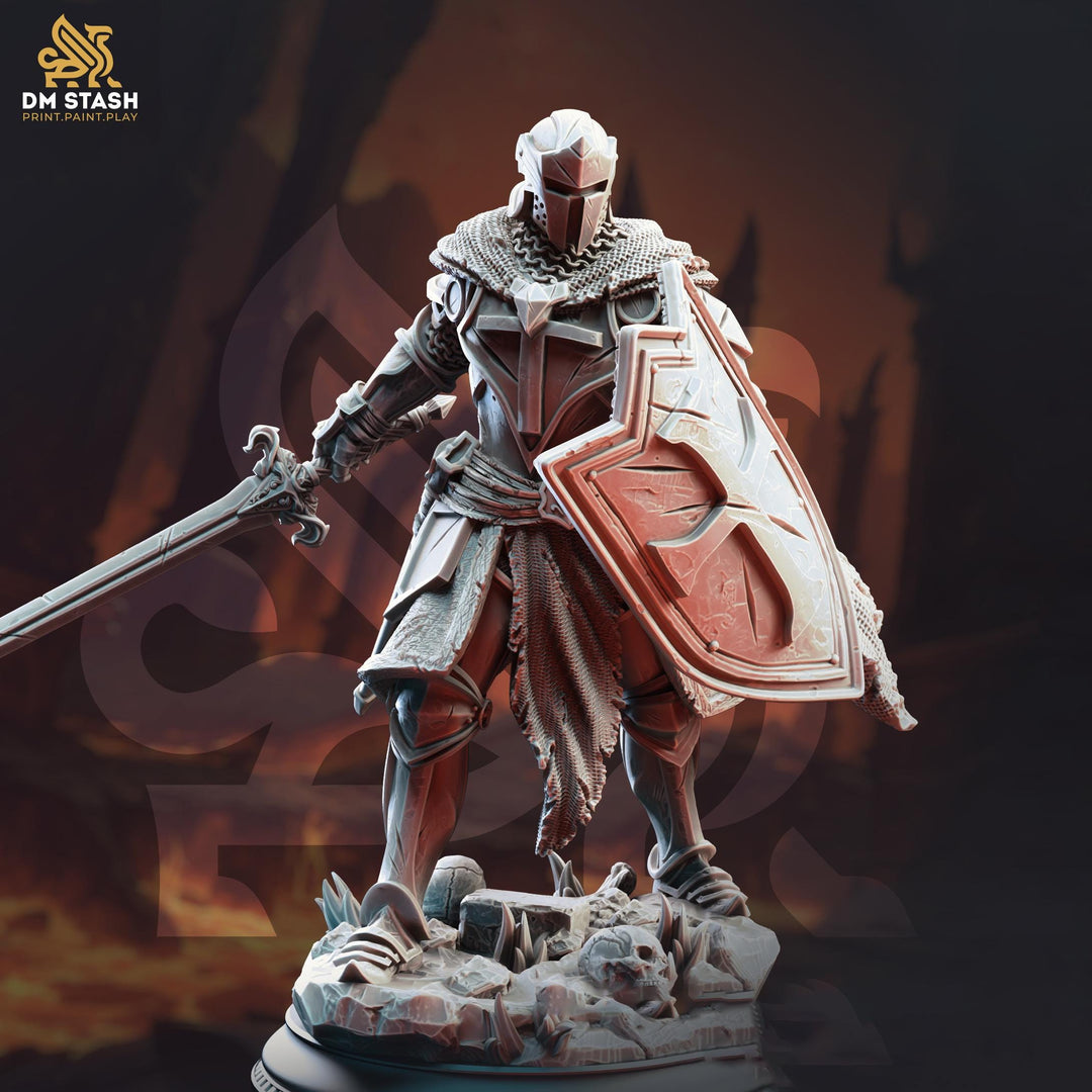 Human Paladin Fighter Sword &amp; Shield | Miniature | 28mm, 32mm, 54mm,75mm, 100mm Scales | Pathfinder Figure | DnD | Figurine unpainted |