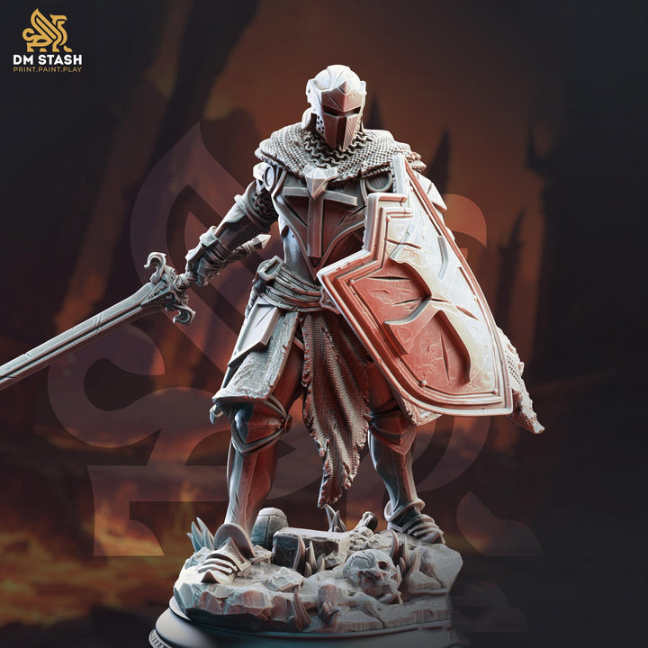 Human Paladin Fighter Sword &amp; Shield | Miniature | 28mm, 32mm, 54mm,75mm, 100mm Scales | Pathfinder Figure | DnD | Figurine unpainted |