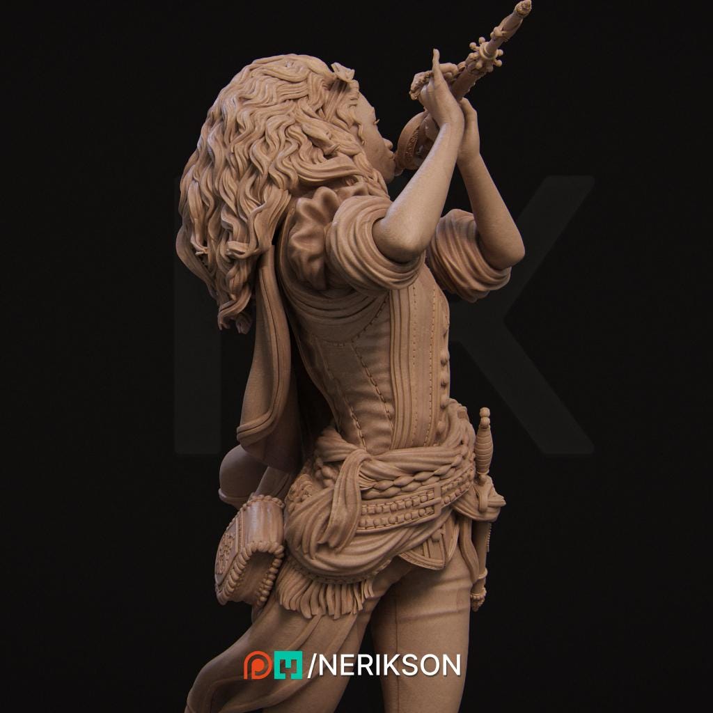 Female Human Bard PC / NPC Unpainted Miniature | 28mm, 32mm,54mm,75mm, 100mm Scales | Dungeons and Dragons Pathfinder | NERIKSON