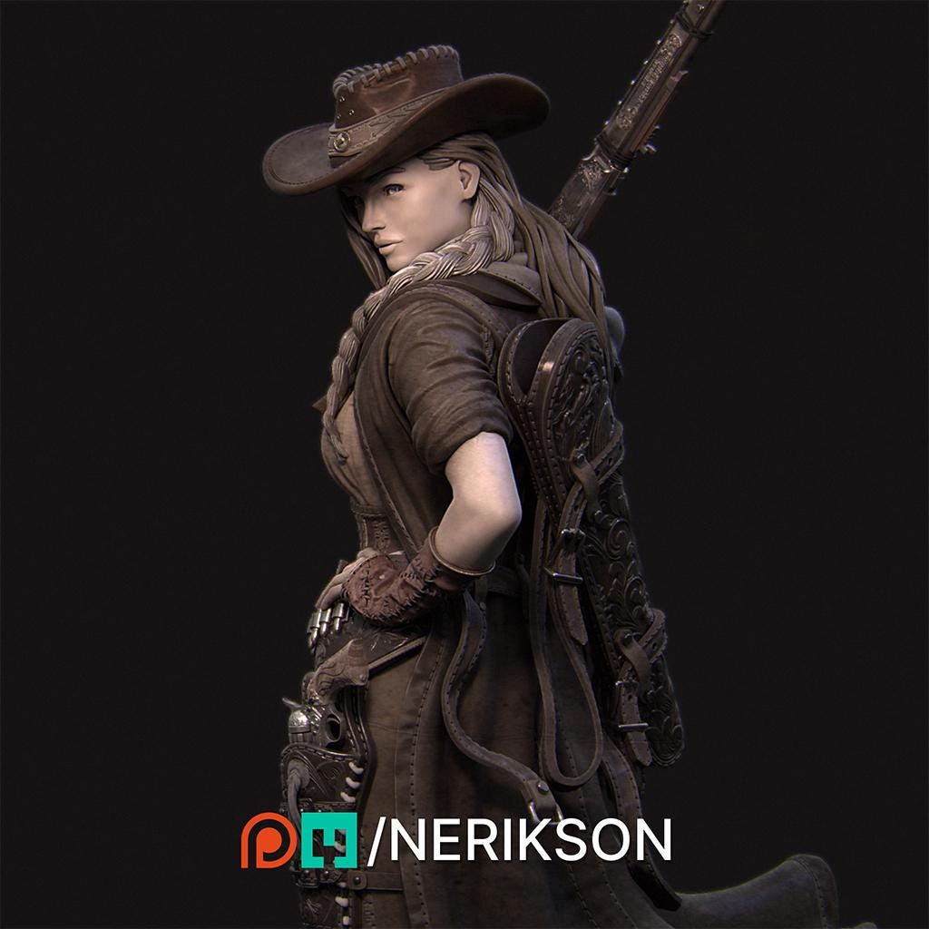 Human Female Gunslinger Fighter PC / NPC Unpainted Miniature| 28mm,32mm,54mm,75mm,100mm,140mm Scales | Pathfinder DnD Figurine | NERIKSON