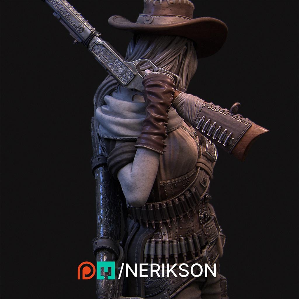 Human Female Gunslinger Fighter PC / NPC Unpainted Miniature| 28mm,32mm,54mm,75mm,100mm,140mm Scales | Pathfinder DnD Figurine | NERIKSON