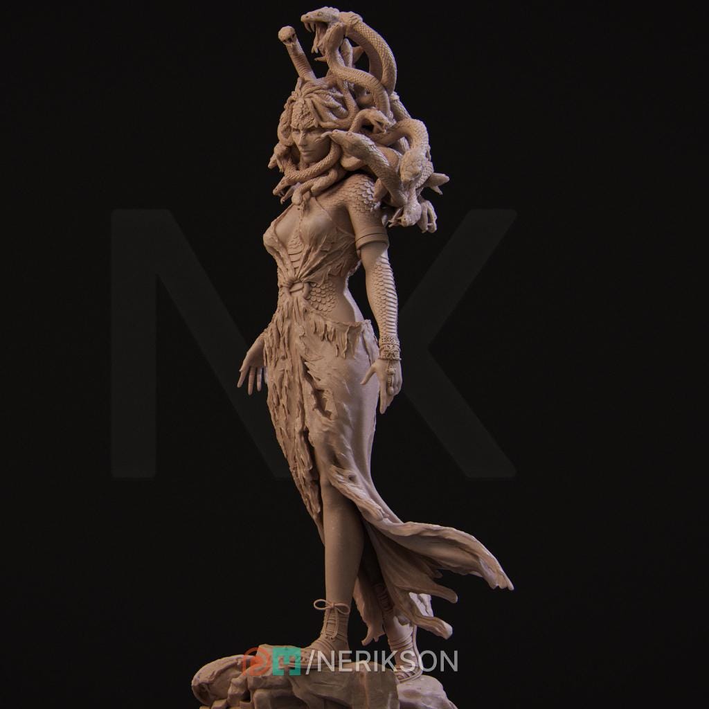 Medusa Monstrosity D&amp;D Monster Unpainted Miniature | 28mm, 32mm, 54mm,75mm, 100mm, 140mm Scales | Dungeons and Dragons Pathfinder | NERIKSON