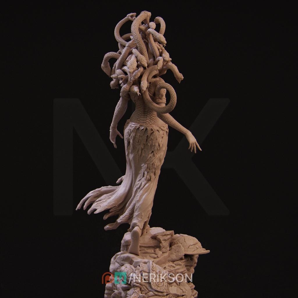 Medusa Monstrosity D&amp;D Monster Unpainted Miniature | 28mm, 32mm, 54mm,75mm, 100mm, 140mm Scales | Dungeons and Dragons Pathfinder | NERIKSON