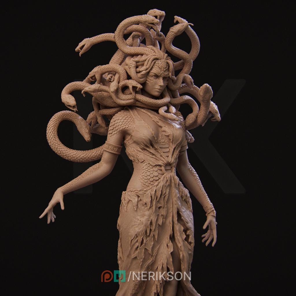 Medusa Monstrosity D&amp;D Monster Unpainted Miniature | 28mm, 32mm, 54mm,75mm, 100mm, 140mm Scales | Dungeons and Dragons Pathfinder | NERIKSON