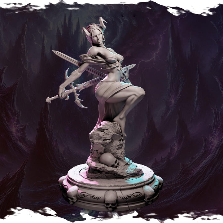 Female Tiefling Monk, Wizard Bladesinger PC NPC Unpainted Resin Miniature D&amp;D 5e | NSFW Topless version | 28mm, 32mm,54mm,75mm,100mm Scales