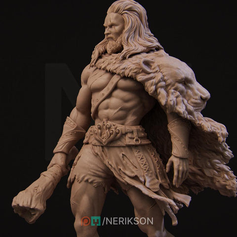 Human Barbarian, Heracles PC / NPC Unpainted Miniature | 28mm,32mm,54mm,75mm,100mm,140mm Scales | Dungeons and Dragons Pathfinder | NERIKSON