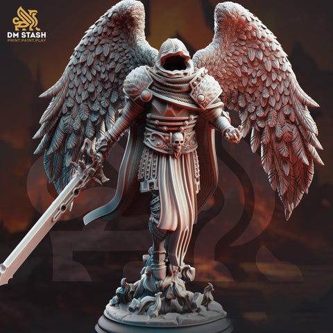 Human Winged Paladin, Angel Fighter Sword | Miniature | 28mm, 32mm, 54mm,75mm, 100mm Scales | Pathfinder Figure | DnD | Figurine unpainted |