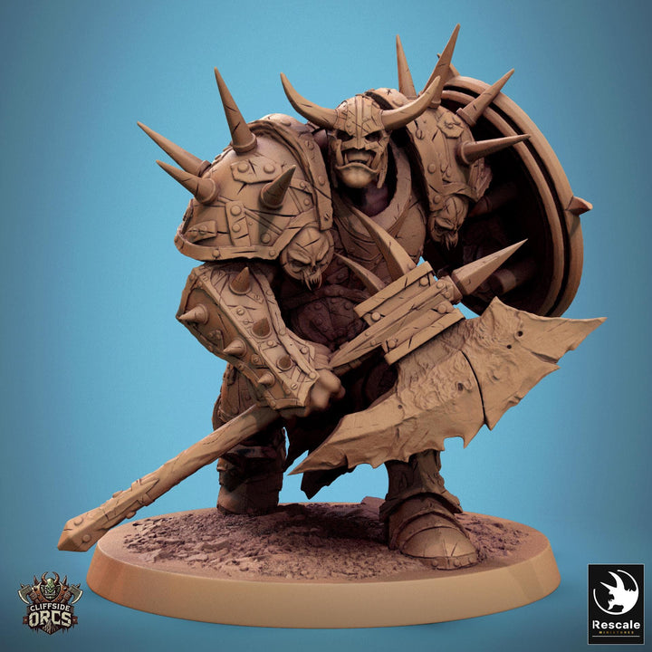 Orc Fighter Barbarian Battle Axe and Shield, Half-Orc | Scales: 28mm,32mm ,,54mm,75mm,100mm Megaboss | Dungeons &amp; Dragons 5e |Pathfinder