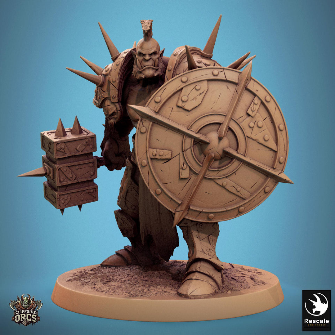Orc Fighter Barbarian Battle Hammer Shield, Half-Orc | Scales: 28mm,32mm ,,54mm,75mm,100mm Megaboss | Dungeons & Dragons 5e |Pathfinder