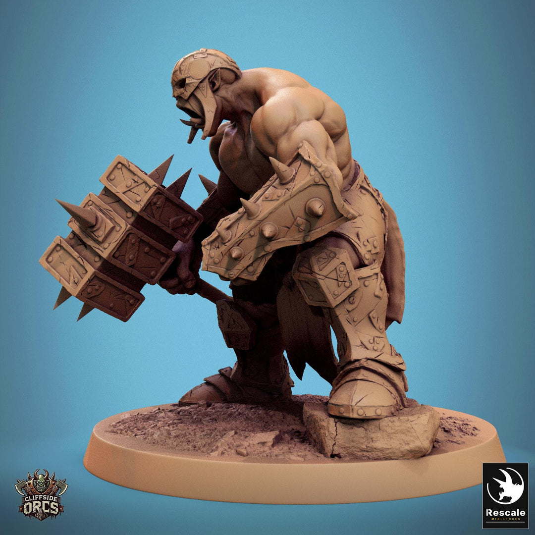 Orc Fighter Barbarian Battle Hammer, Half-Orc | Unpainted Scales: 28mm,32mm ,,54mm,75mm,100mm Megaboss | Dungeons &amp; Dragons 5e |Pathfinder