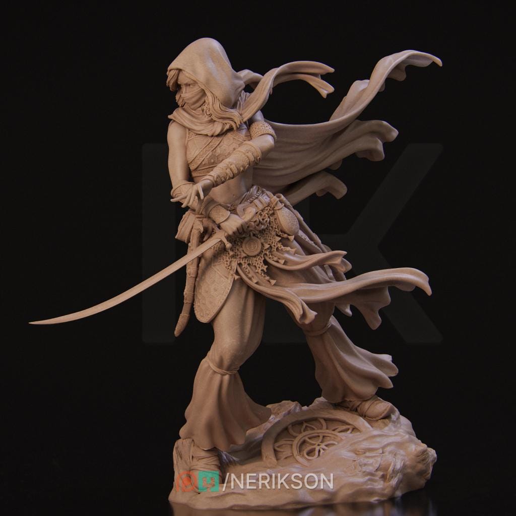Female Human Rogue Assassin PC / NPC Unpainted Miniature | 28mm, 32mm,54mm,75mm, 100mm Scales | Dungeons and Dragons Pathfinder | NERIKSON