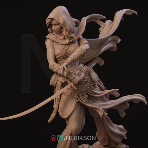 Female Human Rogue Assassin PC / NPC Unpainted Miniature | 28mm, 32mm,54mm,75mm, 100mm Scales | Dungeons and Dragons Pathfinder | NERIKSON