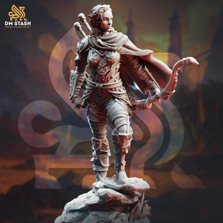 Female Elf Ranger Fighter Sharpshooter, Moon Elf Mini | 28mm,32mm,54mm,75mm,100mm Scale | Resin Dungeons and Dragons D&amp;D 5e | Pathfinder
