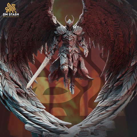 Human Winged Paladin, Angel Fighter Sword | Miniature | 28mm, 32mm, 54mm,75mm, 100mm Scales | Pathfinder Figure | DnD | Figurine unpainted |