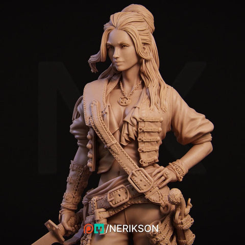 Female Rogue Swashbuckler Pirate PC / NPC Unpainted Miniature | 28mm,32mm,54mm,75mm, 100mm Scales | Dungeons & Dragons Pathfinder | NERIKSON